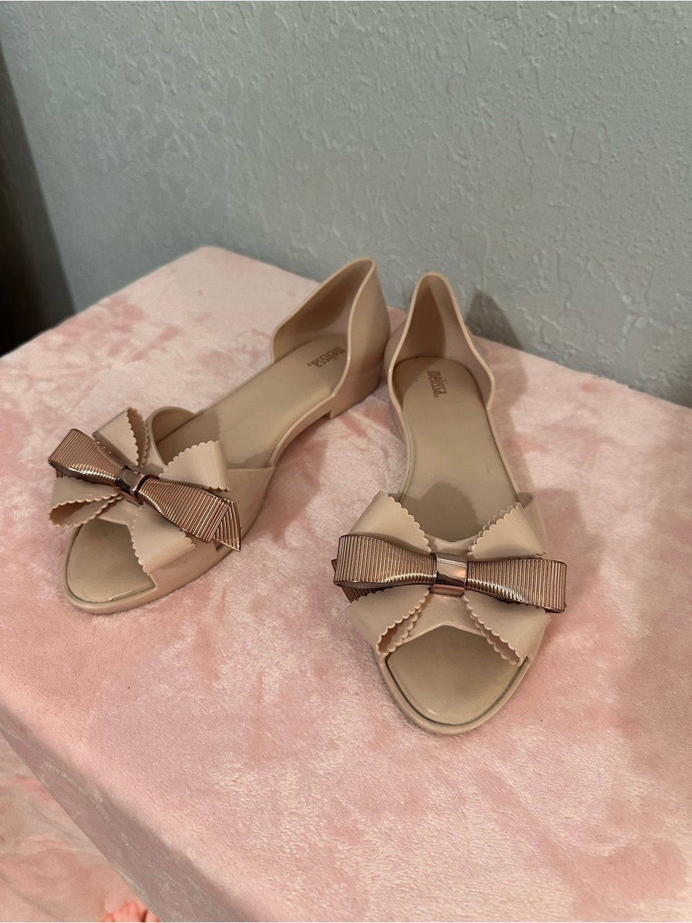 Melissa Nude Bow Peep-Toe Flats